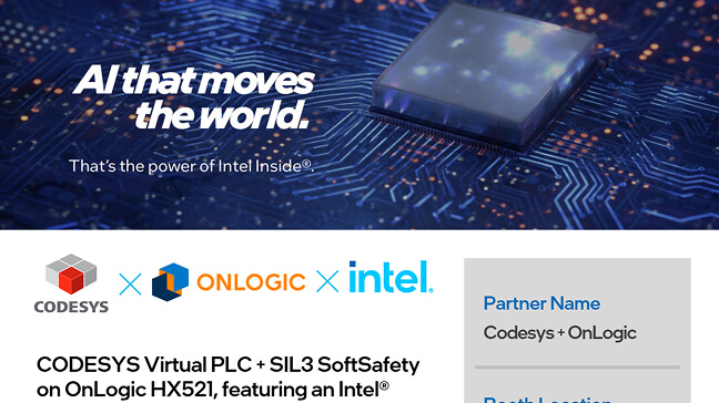 CODESYS Virtual PLC + SIL3 SoftSafety on OnLogic HX521, featuring an Intel® Core™ Ultra processors